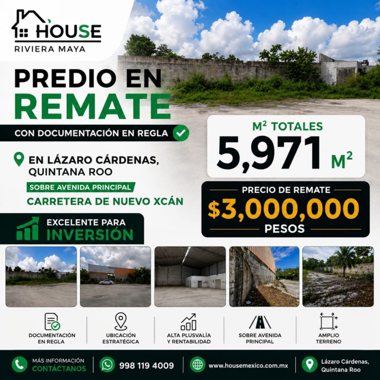 Predio en Remate sobre Carretera Nuevo Xcán | 5,971 m² | Lázaro Cárdenas, Quintana Roo