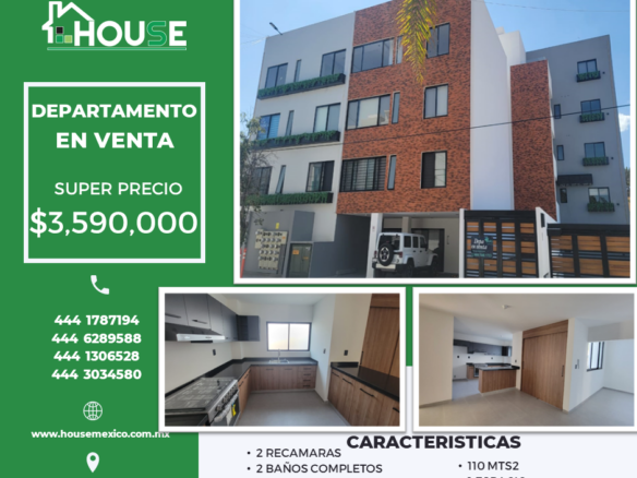 ¡¡¡ENTREGA INMEDIATA!!SUPER DEPARTAMENTO 110 MTS2/LOMAS 3RA SECCION/A UN COSTADO DE CLUB LOMAS RAQUET, S.L.P.